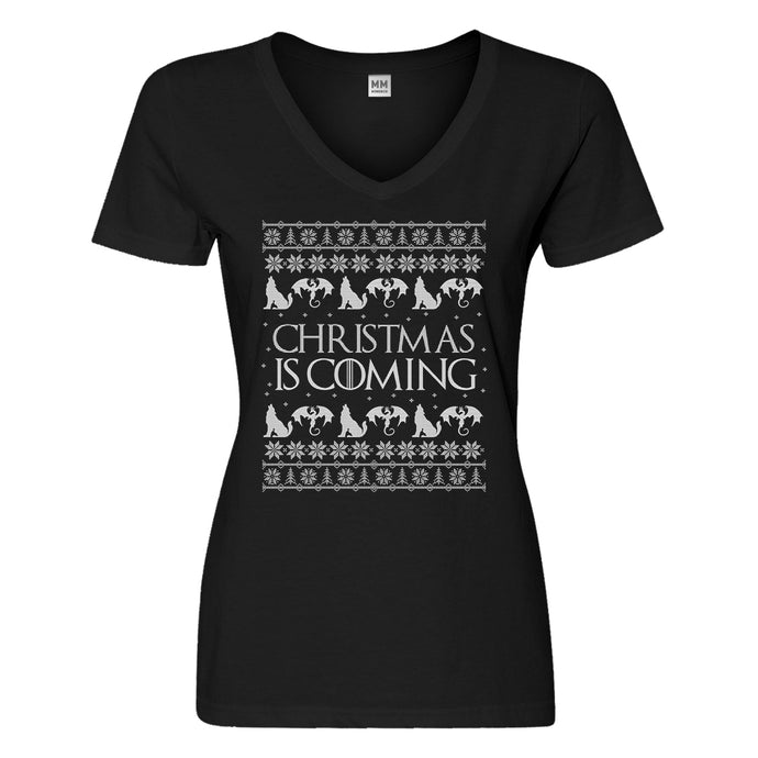 Womens Christmas is Coming Vneck T-shirt