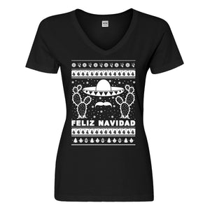 Womens Feliz Navidad Vneck T-shirt