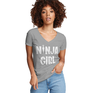 Womens Ninja Girl V-Neck T-shirt