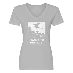 Womens I Want to Believe Fire Dragon V-Neck T-shirt