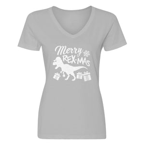 Womens Merry Rex-Mas V-Neck T-shirt