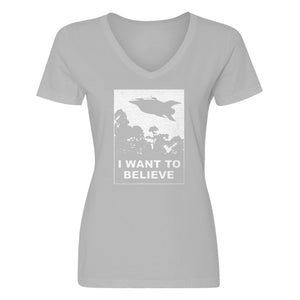 Womens I Want to Believe Planet Express V-Neck T-shirt
