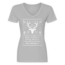 Womens Dasher and Dancer and Jeffrey Epstein V-Neck T-shirt