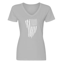 Womens American Flag Vertical V-Neck T-shirt