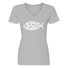 Womens Jesus Fish Vneck T-shirt