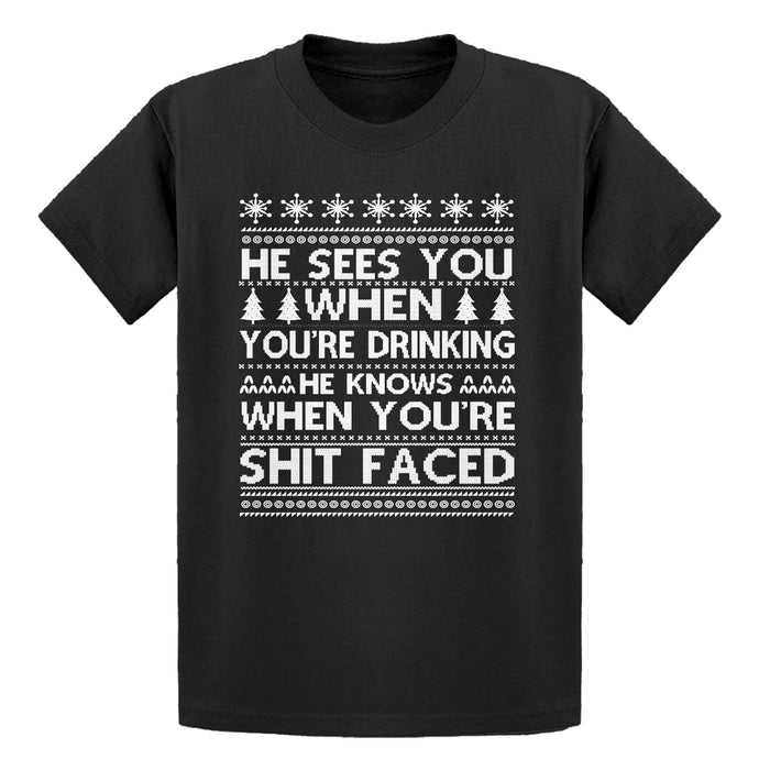 Youth He Sees Your When You're Drinking Kids T-shirt
